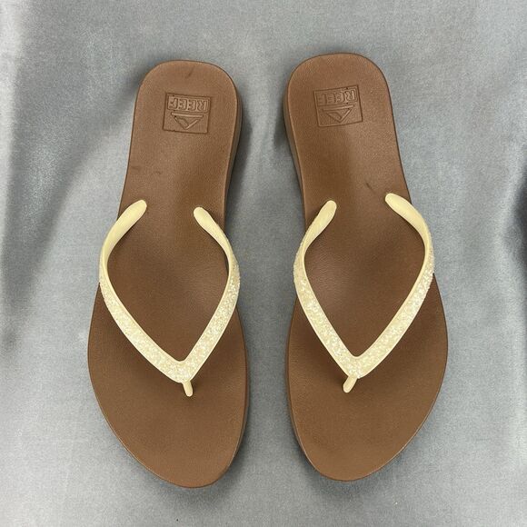 Reef Stargazer‎ Thong Sandals Women's 8.5 Yellow Sparkle Flip Flops Summer Beach - Picture 13 of 15